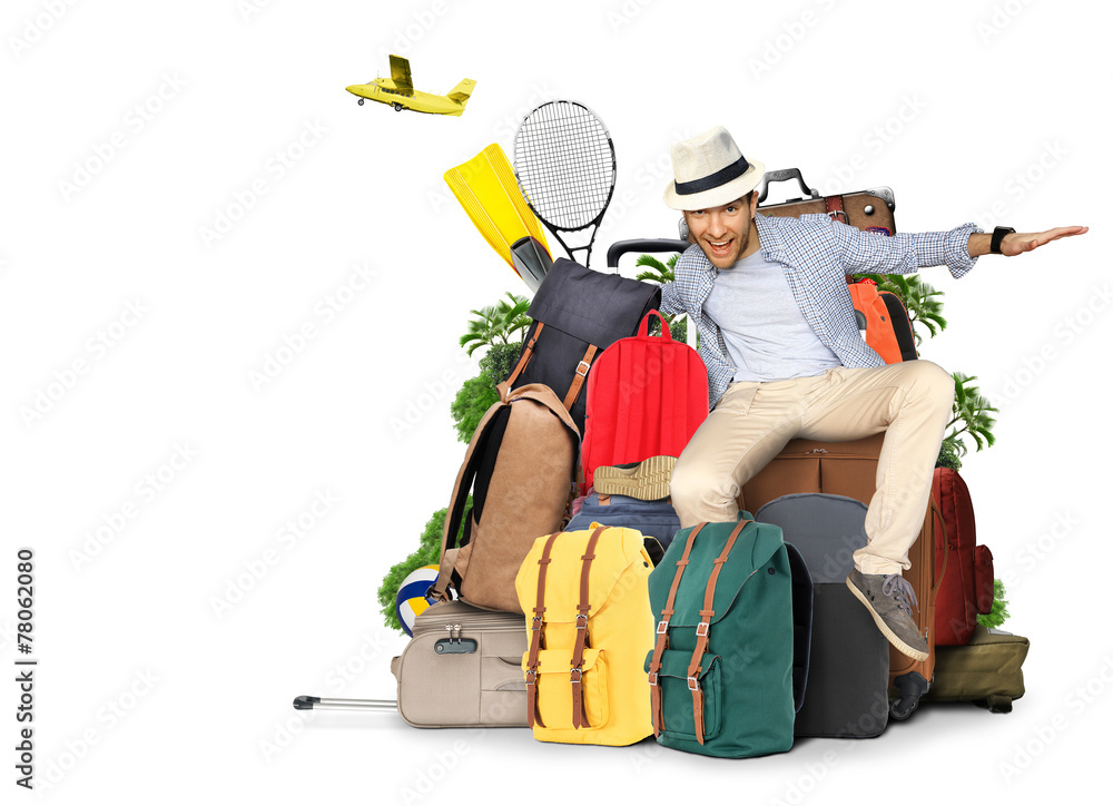 旅行和旅游，包和行李箱上的家伙