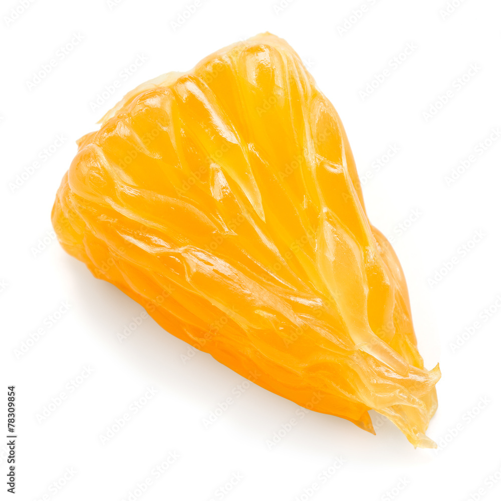 Orange fruit. Little slice isolated on white