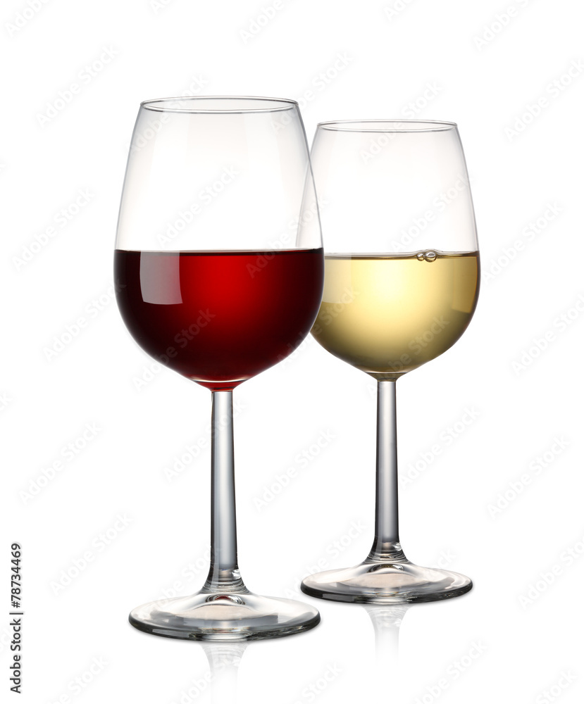 白葡萄酒上分离的红葡萄酒和白葡萄酒