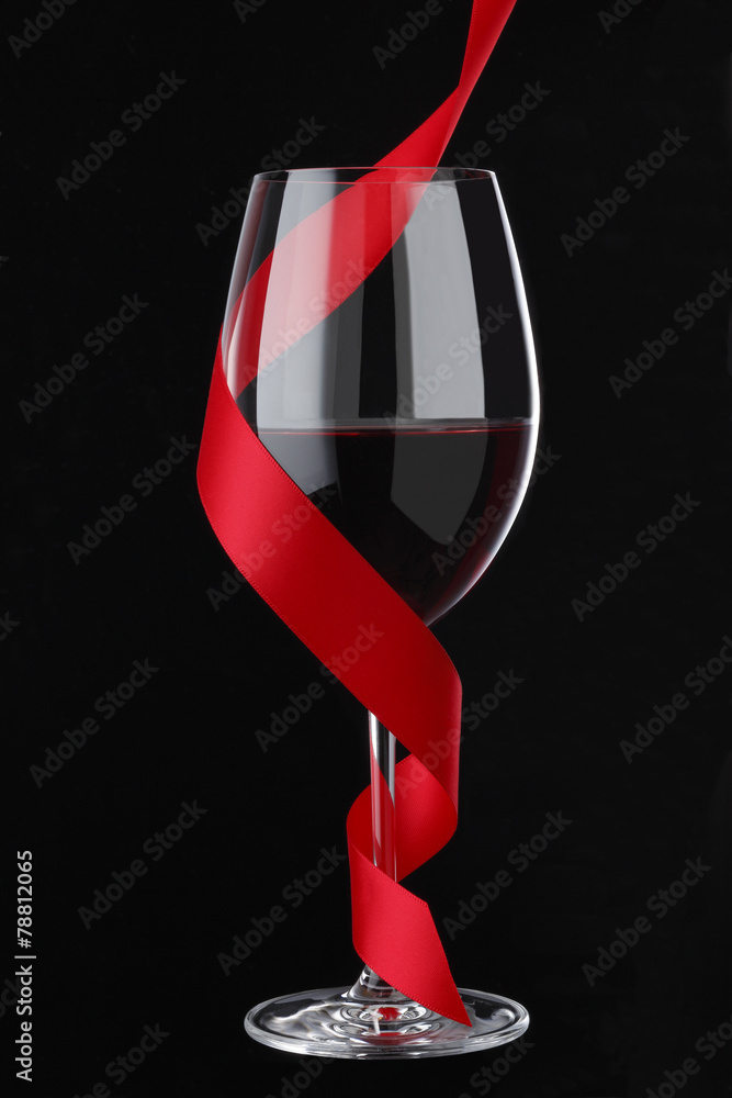 Red Wine with Red Ribbon on black　