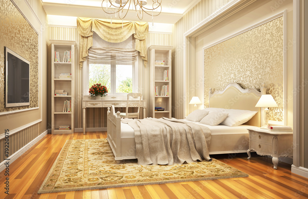 经典风格的金色卧室