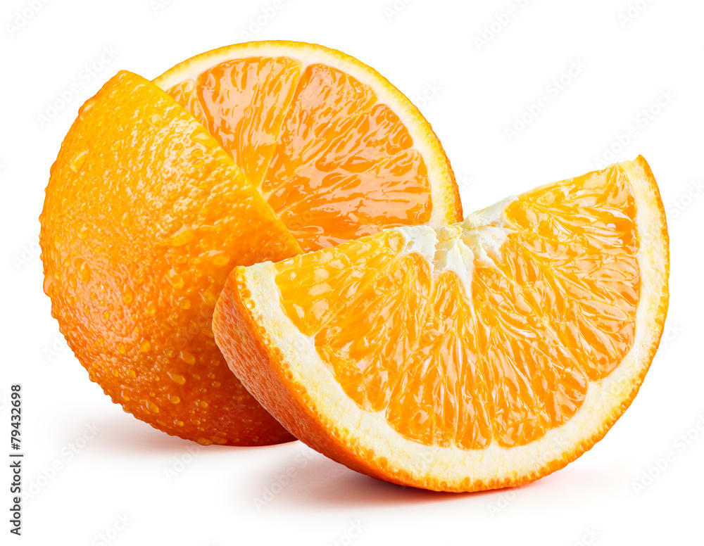 新鲜橙色水果，白色切片