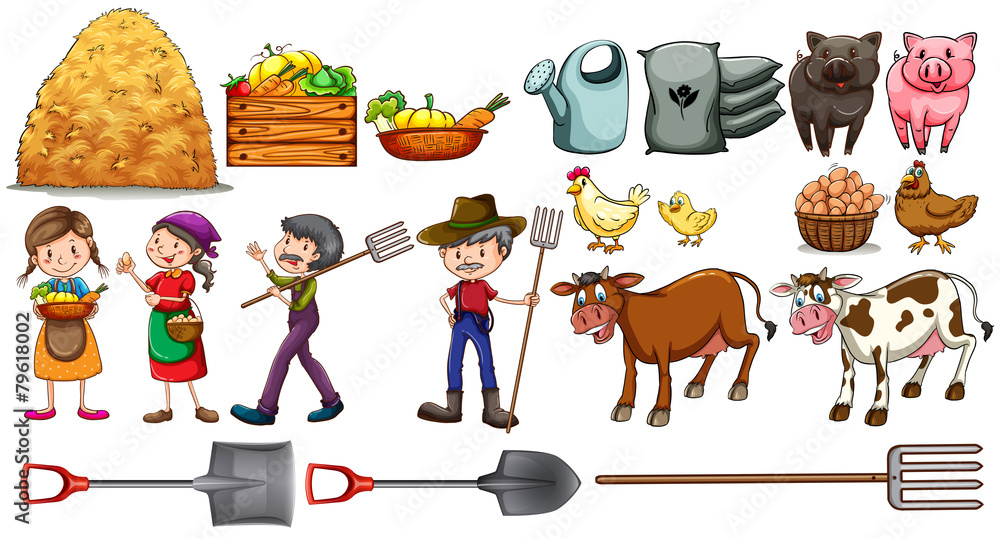 Farmers with their tools and animals