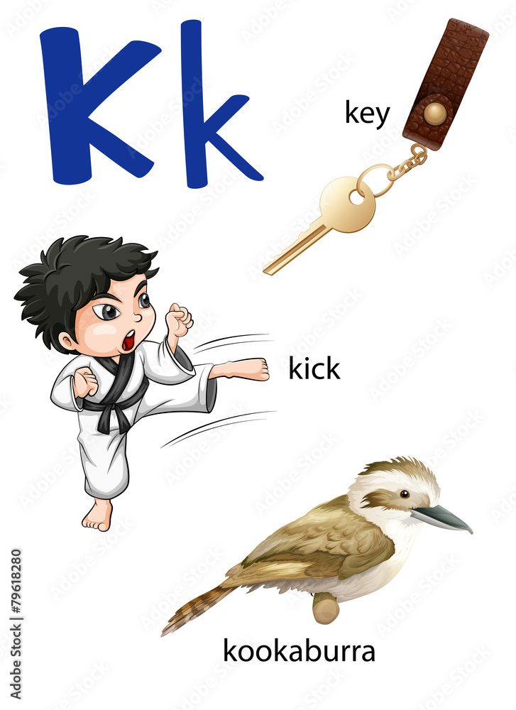 字母K代表钥匙、踢腿和笑翠鸟