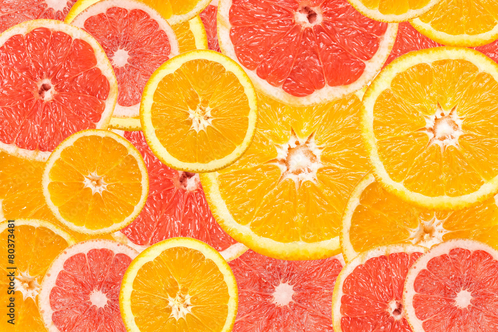 葡萄柚和橙子片抽象无缝图案