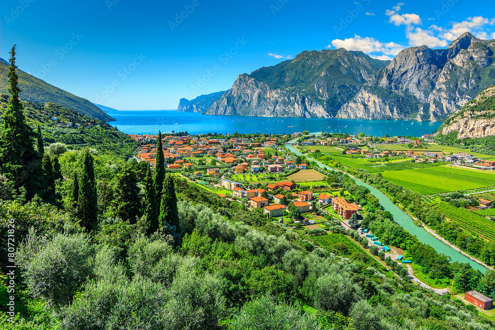 Beautiful sunny day on Lake Garda,Torbole.Italy,Europe