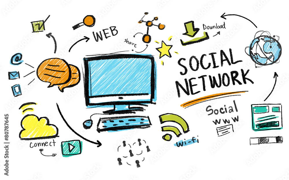 社交网络共享全球通信连接概念