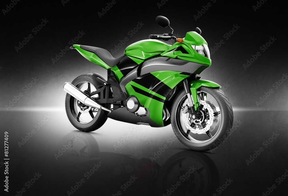 Motorcycle Motorbike Bike Rider Contemporary Green Concept