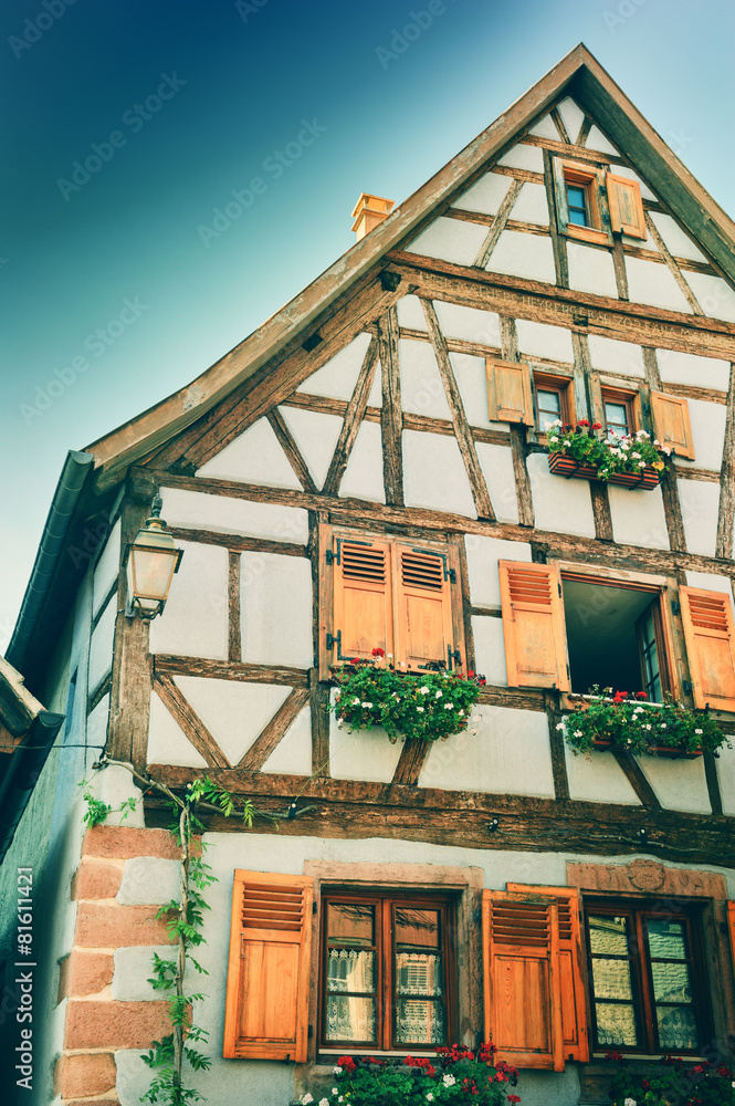 Traditional timber frame house. Alsace, France