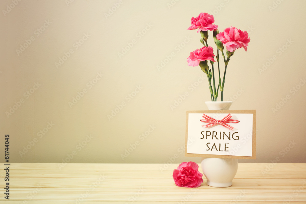 Spring Sale card with pink carnations