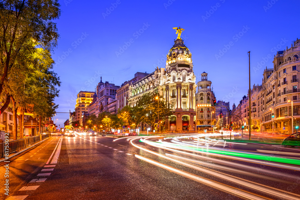 西班牙马德里格兰大道上的城市景观