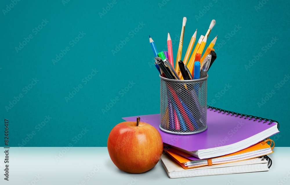 School. Pencil box with school equipment