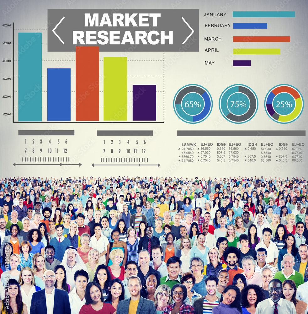 市场研究分析条形图解决方案战略概念