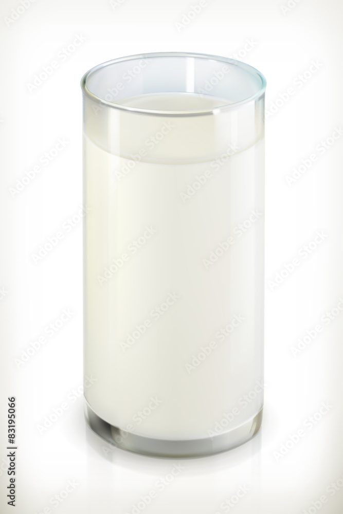 Glass of milk, isolated vector object on white background