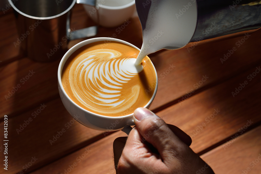 Making of cafe latte art
