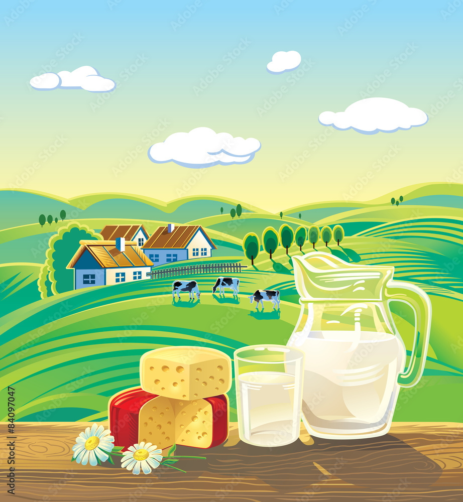 一套乳制品的乡村景观。