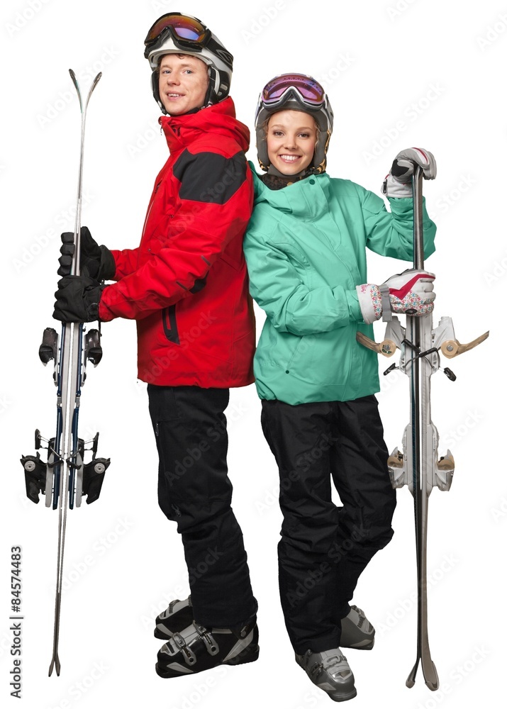 滑雪，滑雪，情侣。
