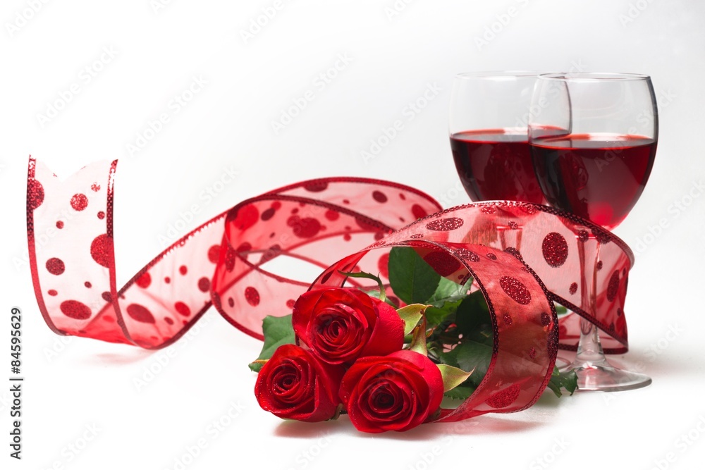 葡萄酒，情人节，玫瑰。