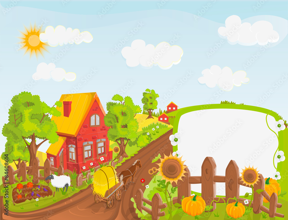 Rural landscape vector illustration