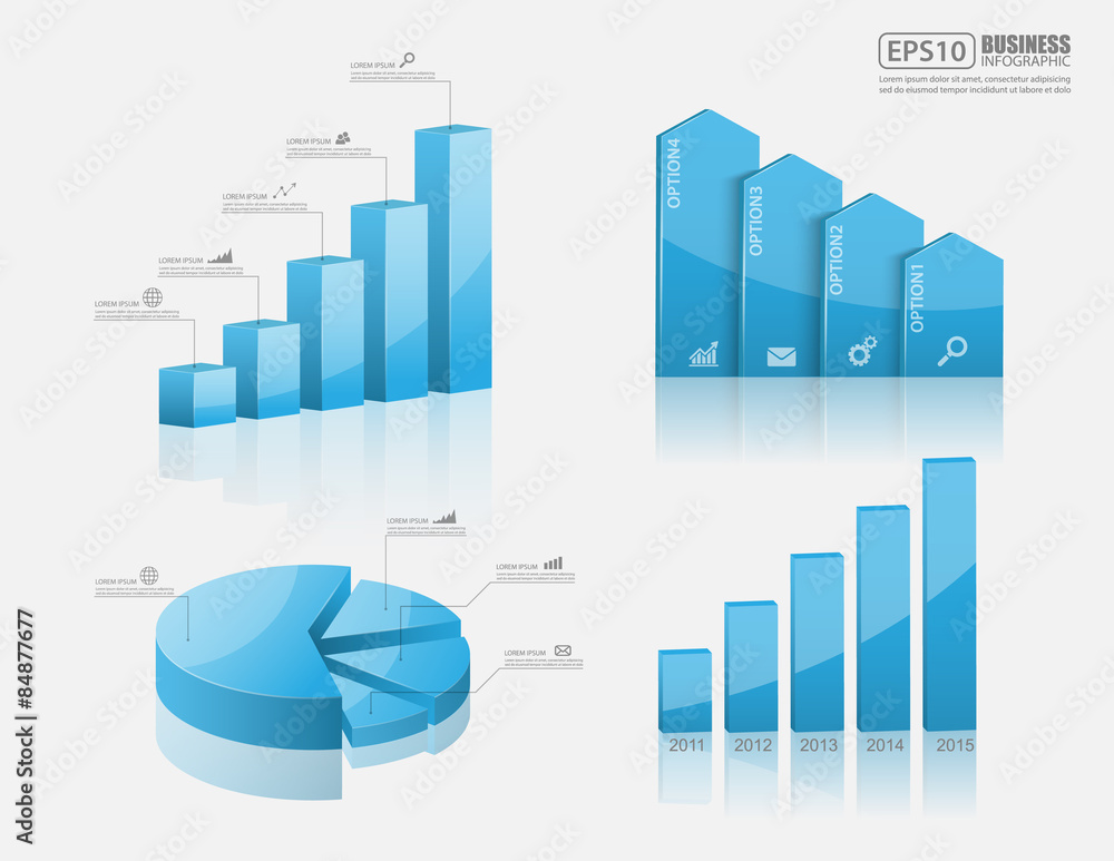 Set of vector 3d graph modern infographic elements, business