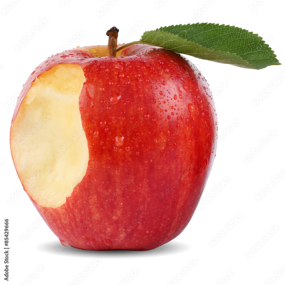 Angebissener Roter Apfel Frucht mit Biss Freisteller