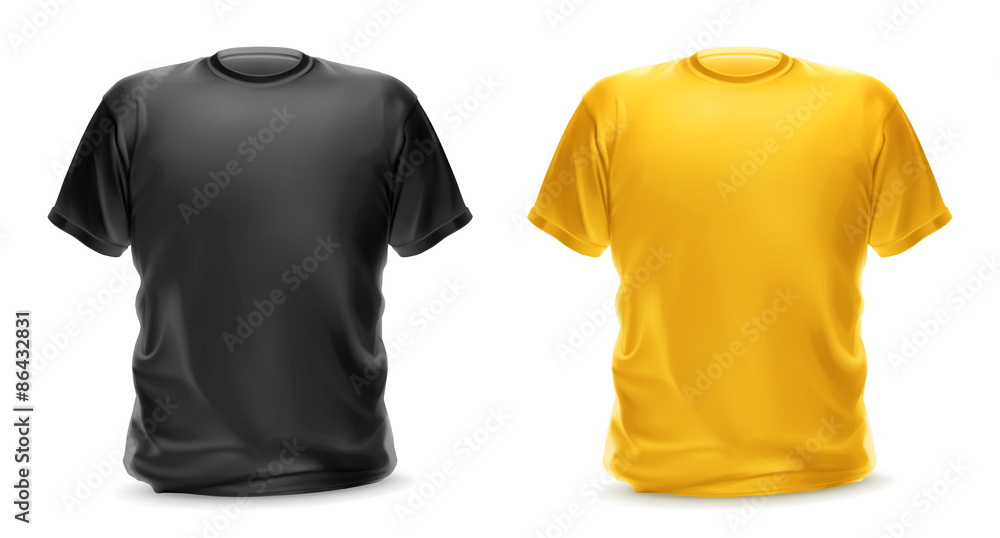 黑色和黄色t恤，矢量隔离对象