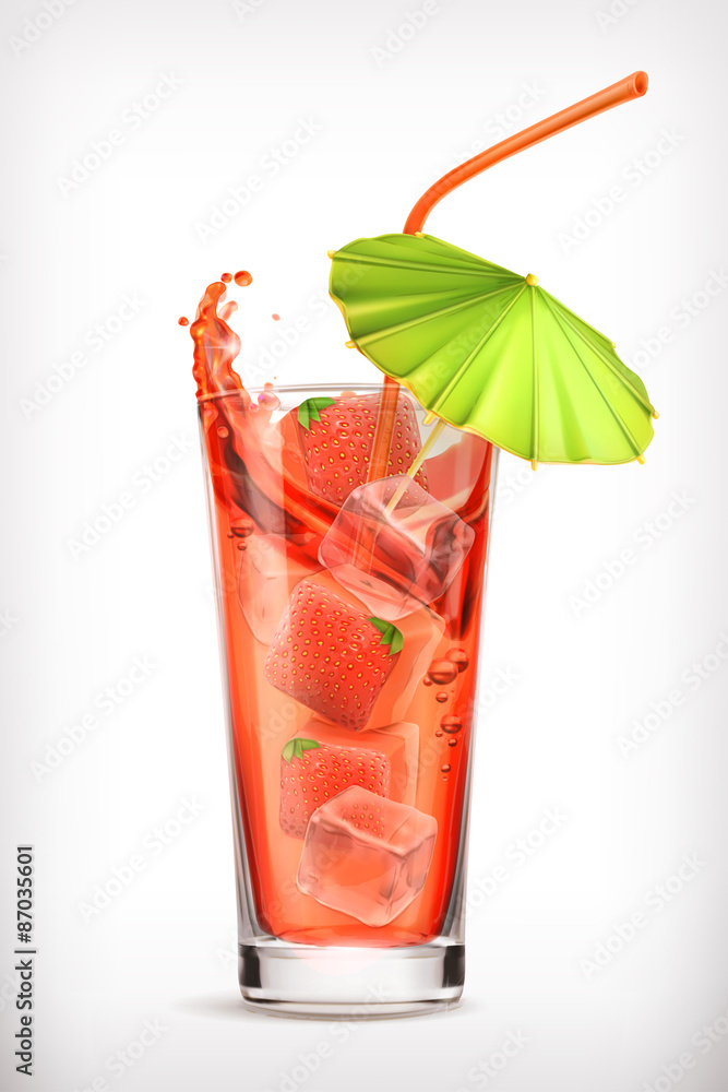 草莓鸡尾酒，矢量图标