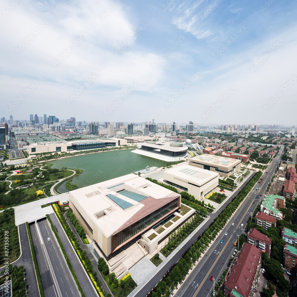 天津的全景天际线和现代建筑