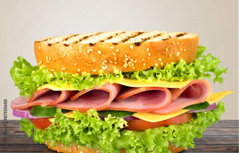 Sandwich, ham, food.