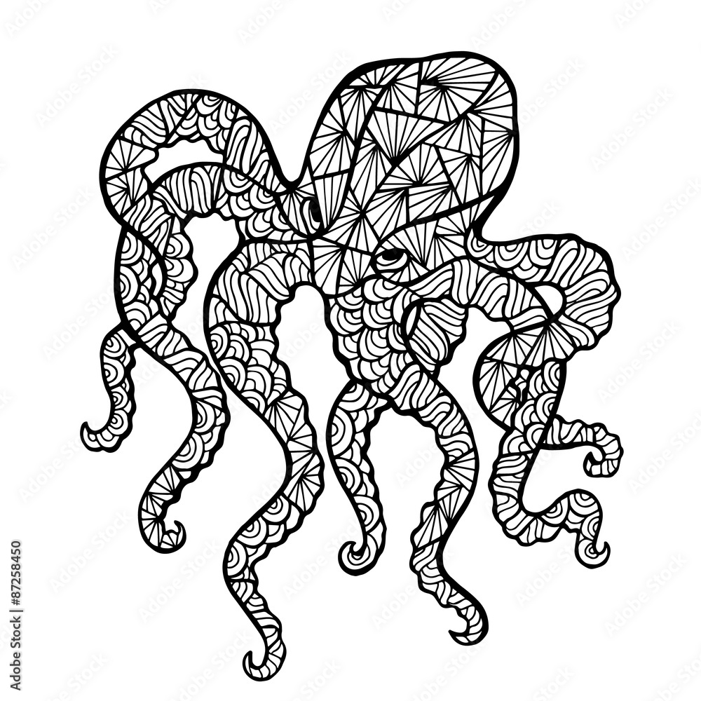 风格化矢量章鱼，zentangle