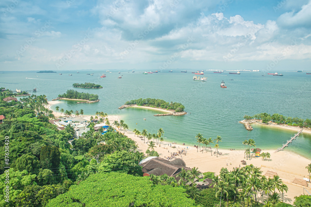 新加坡圣淘沙岛海滩鸟瞰图