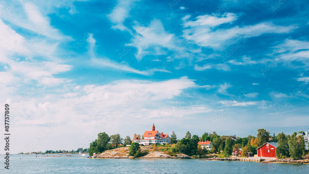 芬兰赫尔辛基附近岛屿码头、海港和码头。