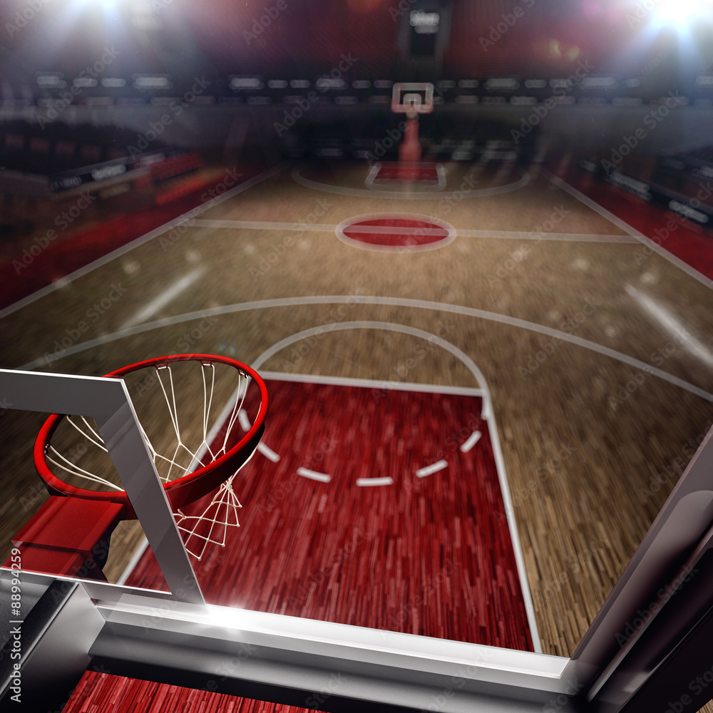 篮球场。运动场。3d渲染背景。远距离散焦