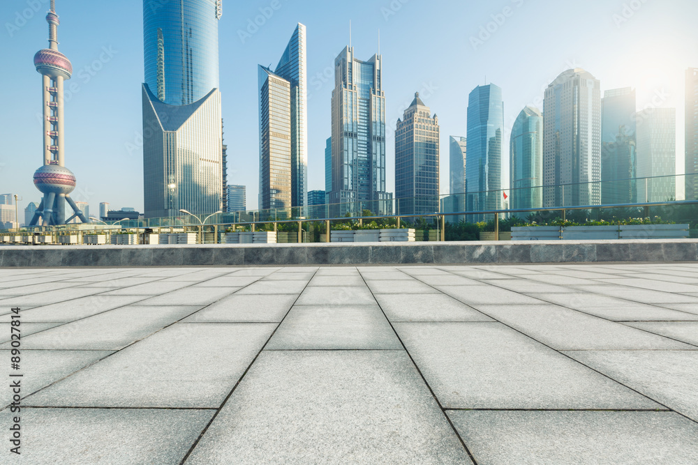 Empty square in front of the modern architecture，in Shanghai, China