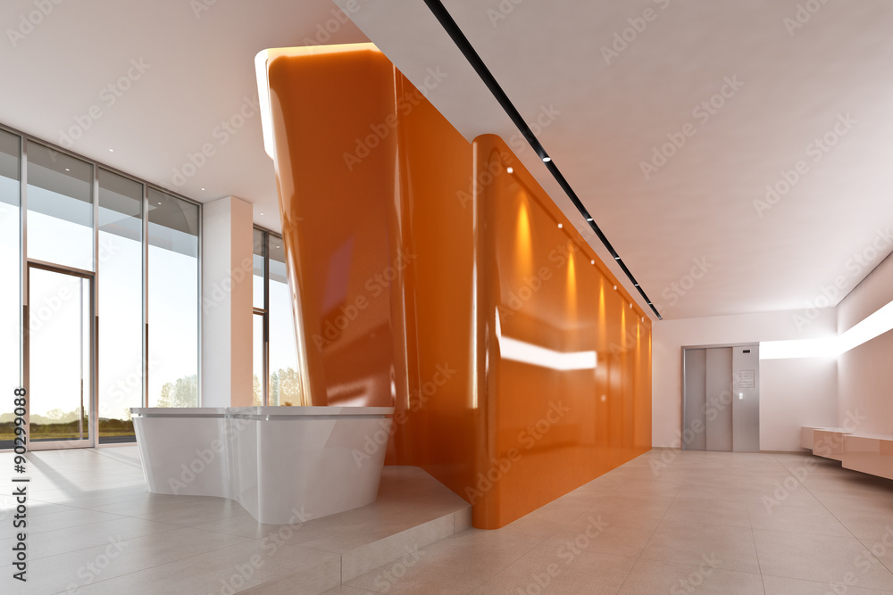 Foyer mit Wandskulptur orange
