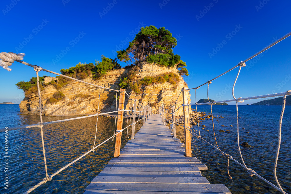 Hanging bridge to the island, Zakhynthos in Greece