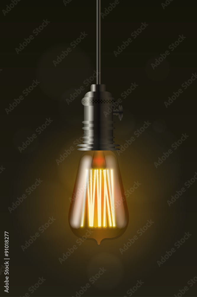 爱迪生灯泡上的暗矢量设计元素