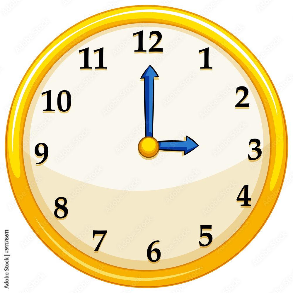 Yellow round clock with blue needles
