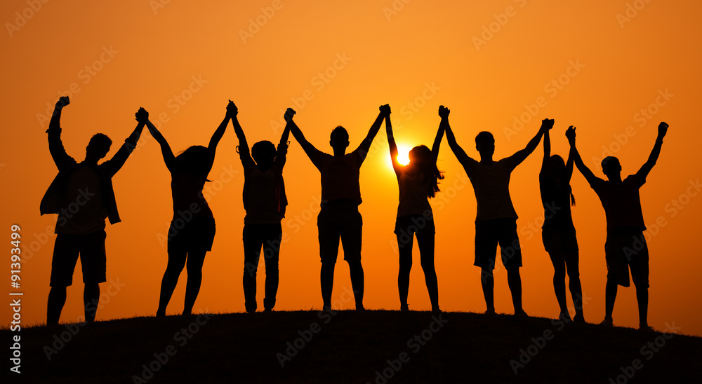 Group Of People Celebration Cheerful Sunset Concept