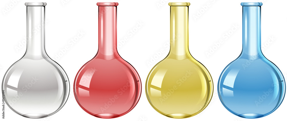 Science flasks in four colours