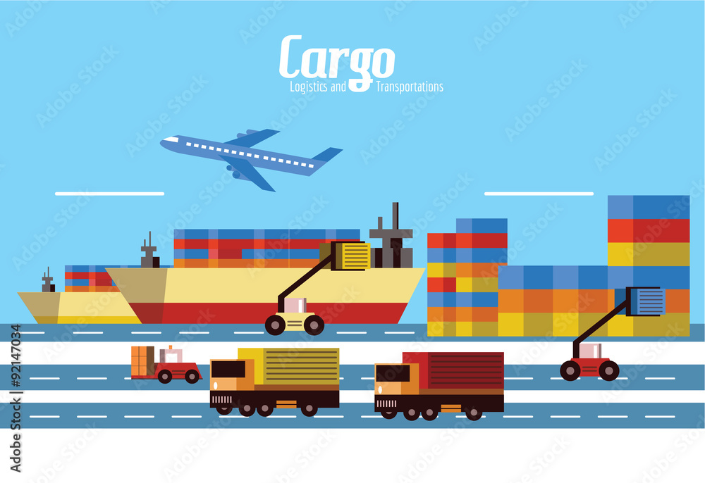 货物、物流和运输。平面设计元素。
