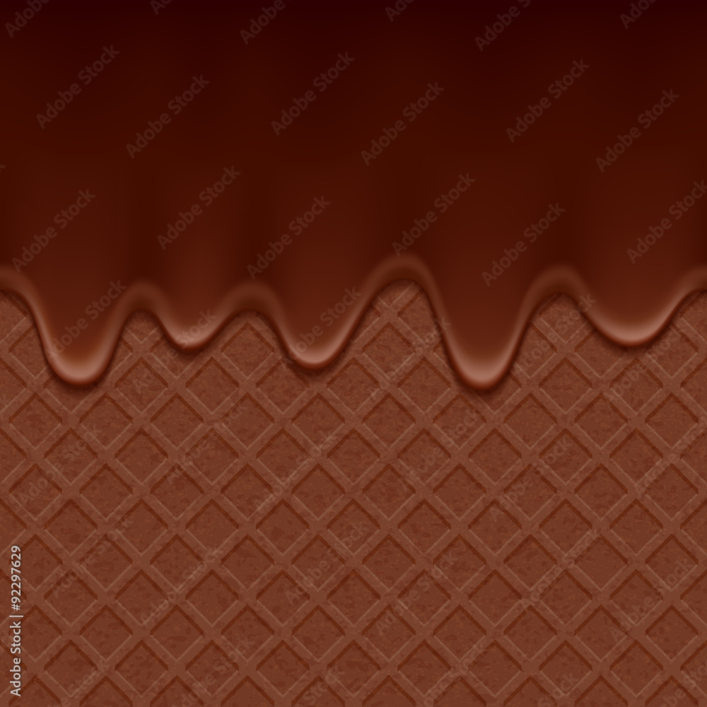 Chocolate wafer and flowing chocolate - vector background.