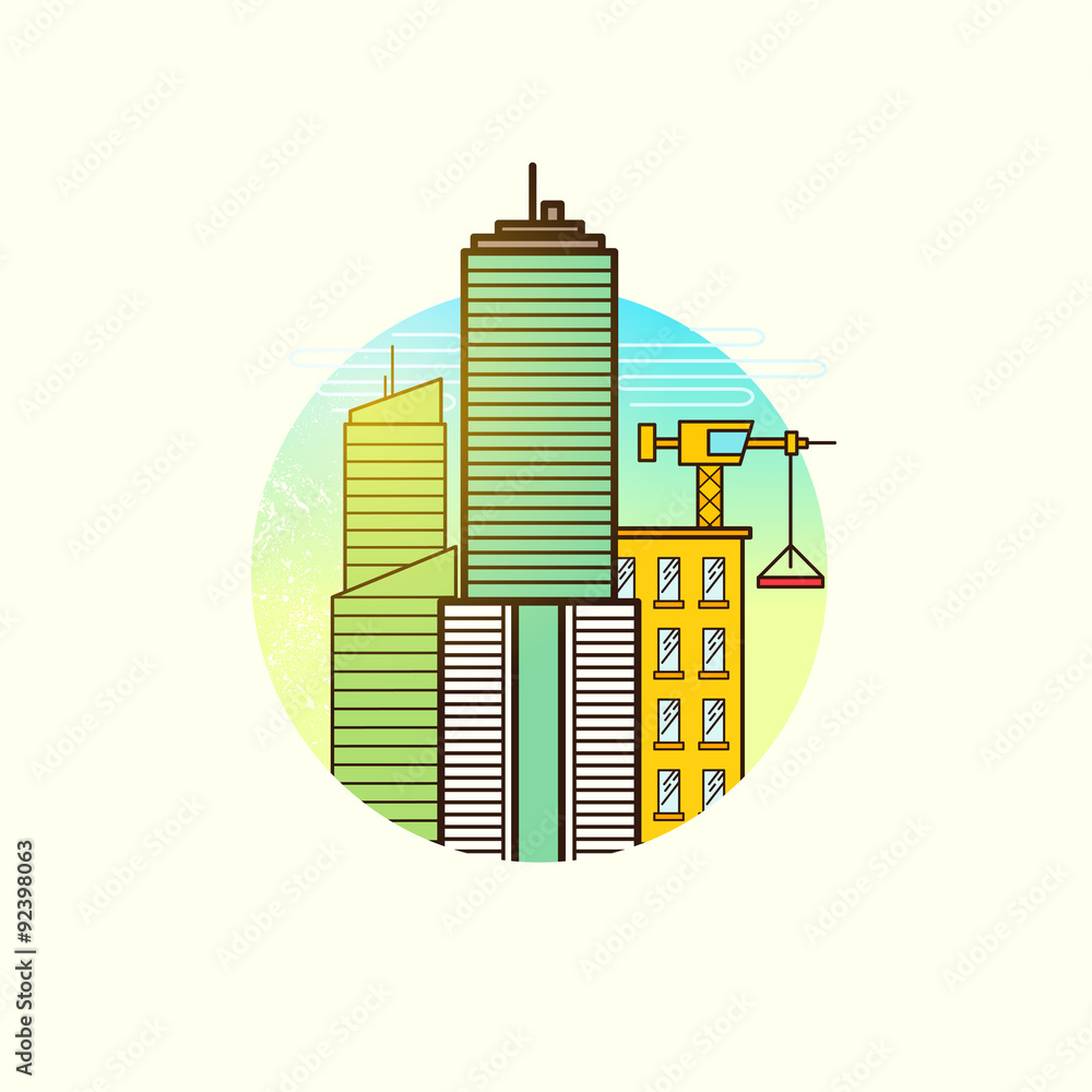 发展中的城市矢量。建筑和房地产矢量插图符号。