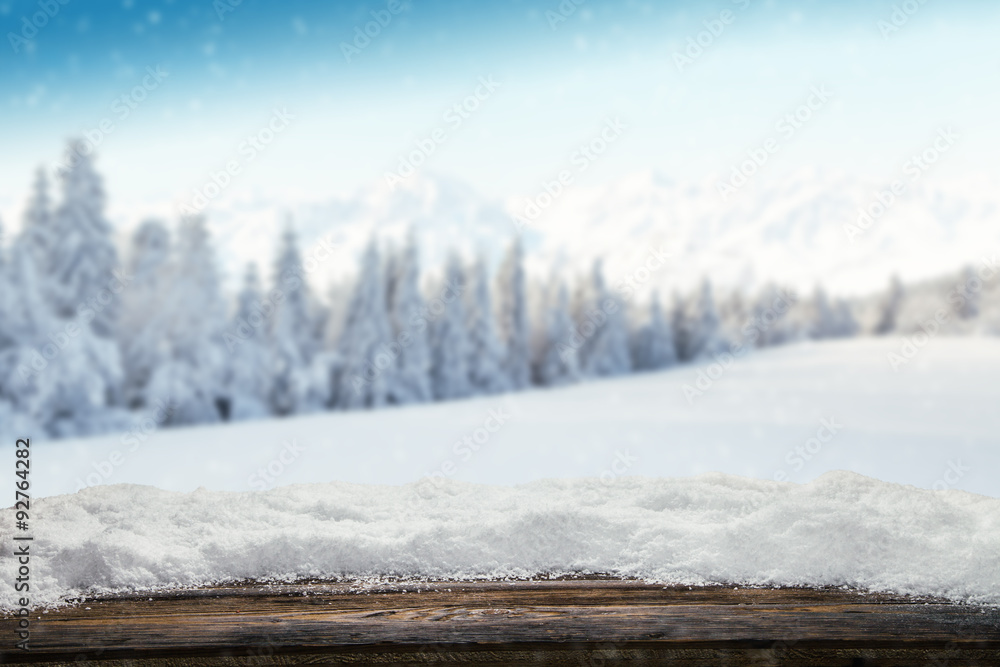 木板冬季雪地背景
