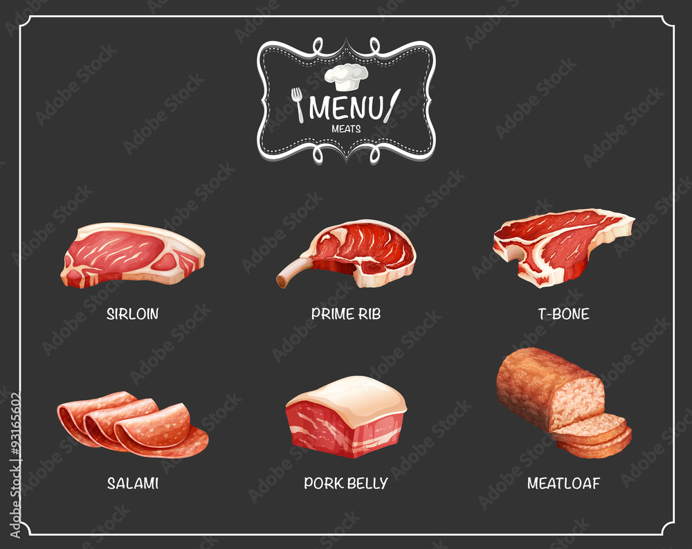 菜单上有不同种类的肉