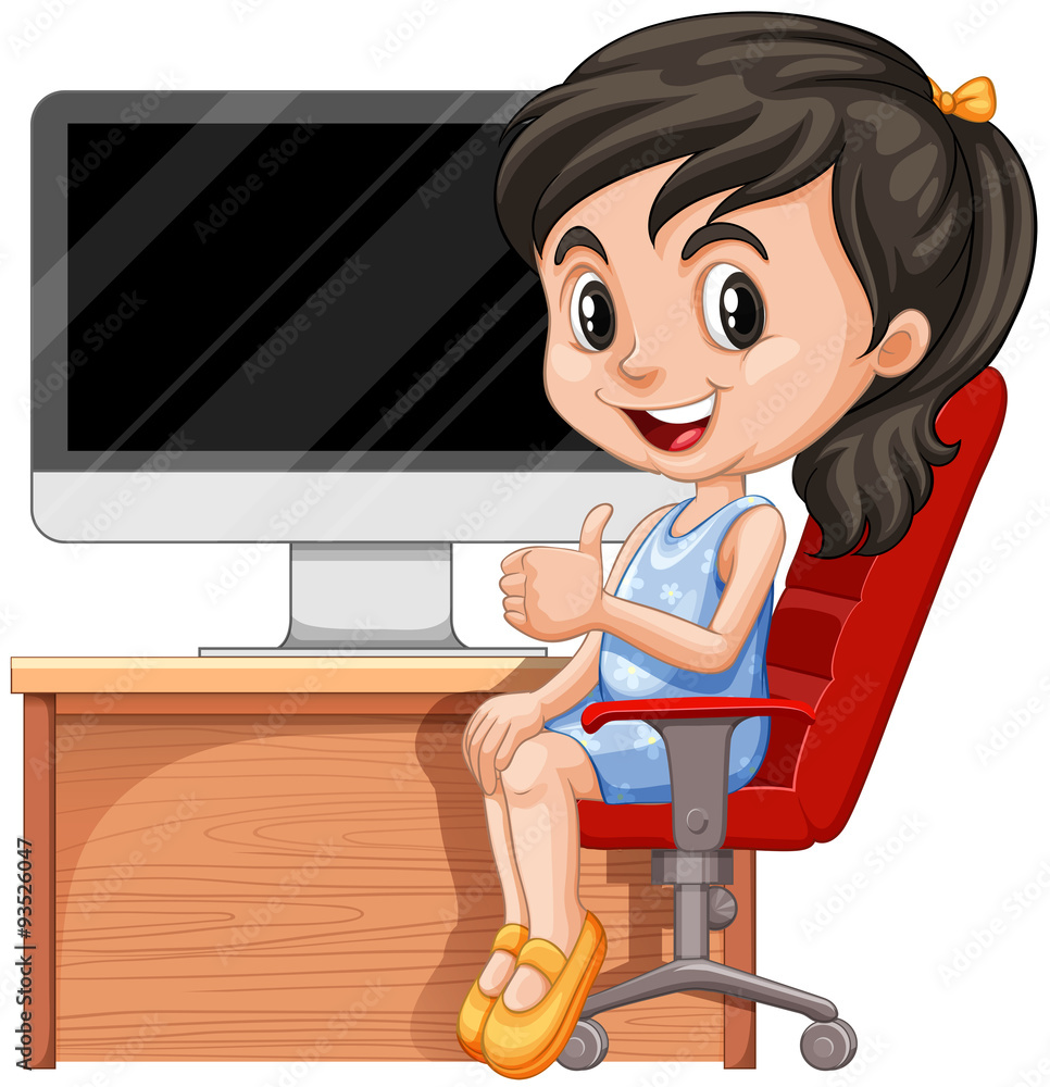 Girl sitting on chair by the computer