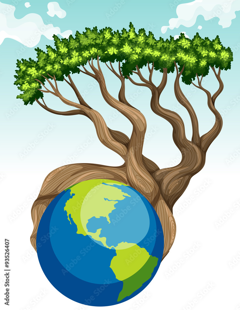 Save the world theme with earth and tree