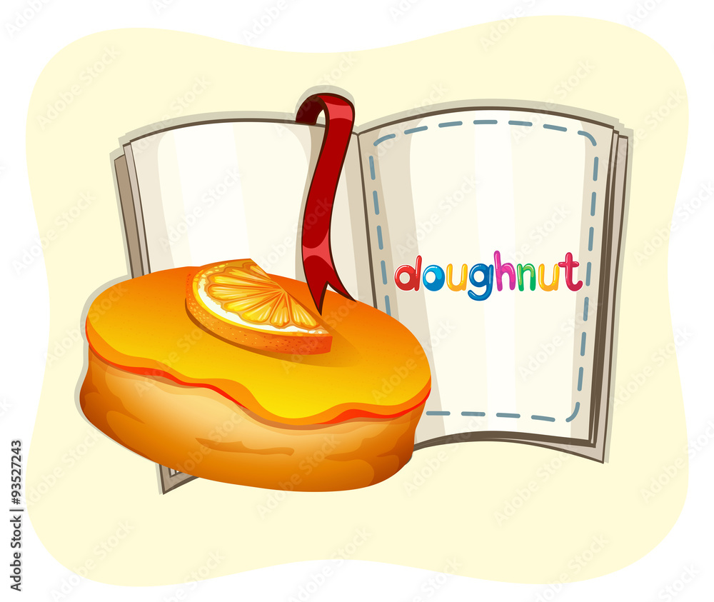 Orange donut and a book