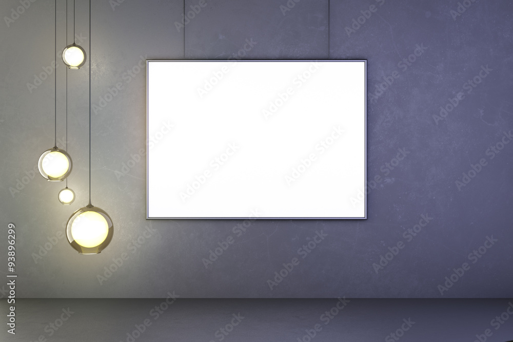 Lightbulbs and blank picture on the wall, mock up