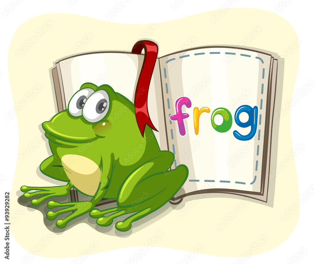 Little green frog and a book